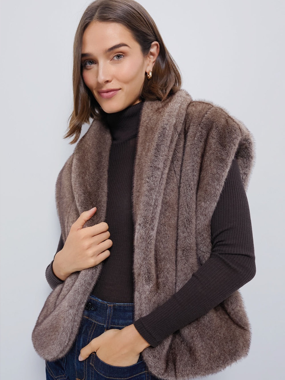 Oversized Aspen Faux Fur Vest by Hyacinth House - Size Medium